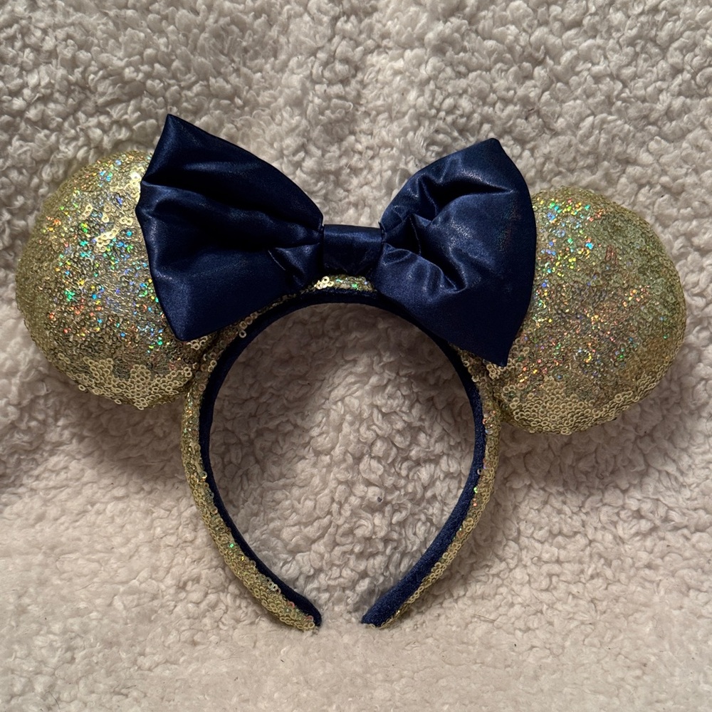Disney Parks 2022 Blue Bow w/Gold Minnie Mouse Ears Headband